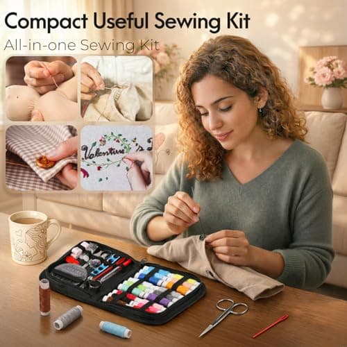 White Elephant Gifts for Women Mom Grandma Boy, Sewing Supplies, Needle and Thread Kit, Portable for Travel, Beginner (Black) Coquimbo Sewing Kit for Adults, Christmas Stocking Stuffers for Teen Girls B0BXKB7QF6
