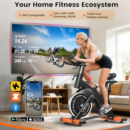 Exercise Bike for Home, Quiet Adjustable Magnetic Stationary Bike for Home Cardio with App Compatible, Spin Bike with 400 lbs Capacity, Spinning Bike with Heart Rate Monitor,Comfort Seat/Alloy Pedals/LCD Monitor