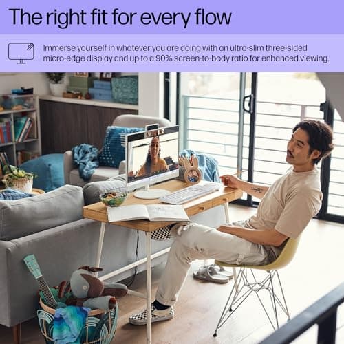 HP 27" FHD Touchscreen All-in-One Desktop Computer, 16GB DDR5 RAM, 1TB SSD Storage, AMD Ryzen 5 7520U Processor, WiFi6, Wireless Keyboard & Mouse, Windows 11