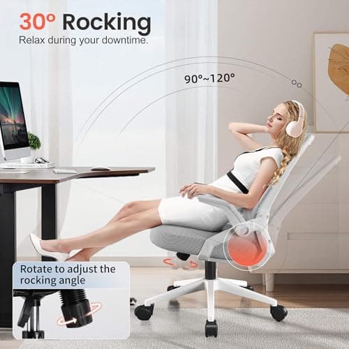 GTPLAYER Ergonomic Office Chair with Flip-up Armrests Executive Computer Chair for Home Office, Breathable Mesh & Comfy Lumbar Support, Moon Gray