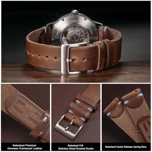 hemsut h Leather Watch Bands for Men, Horween Quick Release Leather Watch Strap Vintage Watch Replacement Wrap of 18mm, 20mm, 22mm