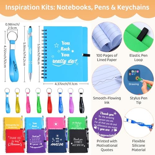 48 Pcs/8 Sets Employee Appreciation Gifts Bulk - Includes Thank You Gift Bags with Tissue Paper Notebooks Pens Cups Keychains - Thank You Gifts for Coworkers Teachers Staff Team Volunteers (Colorful) B0G5DCYSHJ
