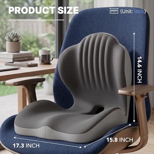 Ergonomic Office Chair Seat Cushion, L-Shaped Memory Foam Coccyx Cushion for Tailbone Pain Relief, Orthopedic Car Seat Cushion with Lumbar Support & Cutout Hollow for Sciatica & Back Pain (Grey