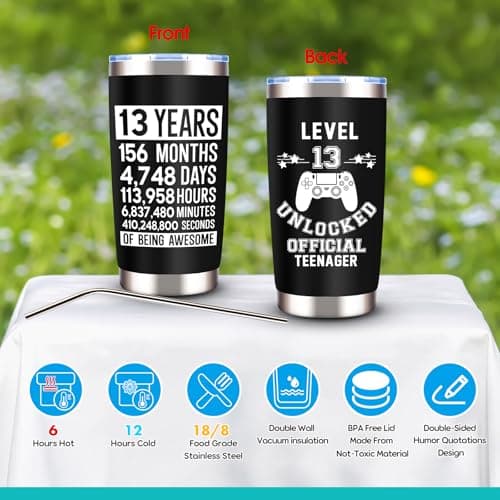 JTAMOHI 8 Pcs Happy 13th Birthday Gifts for Boys, 13 Year Old Boy Birthday Gifts Ideas with 20 Oz Tumbler, Funny Socks, Toilet Paper, Teen Wallet, Bracelet, Keychain for Son, Nephew, Grandson, Brother B0DSPNCMLB