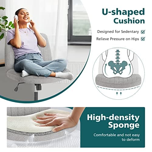 OLIXIS Criss Cross Legged Chairs Armless No Wheels Wide Seat Height Adjustable Swivel Padded Fabric Home Office Desk Seating for Bedroom, Student, Study Room