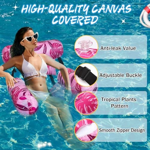 Inflatable Pool Floats Adult Floating Lounge Chairs Blow up Pool Noodles for Adult Heavy Duty Swimming Tropical Plants Fun Pattern Floating Chair for Summer Water Beach Lake Party