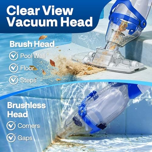 VIVOHOME 1140GPH Handheld Pool Vacuum Cordless Cleaner Powerful 40W Motor Suction Long-Run 75min Battery, 2.6L Visible Filter, Adjustable 8.2FT Pole for Above Ground & In-Ground Pools