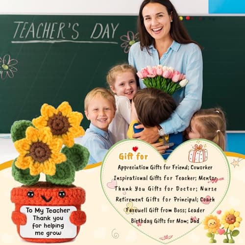 Help Me Grow Teachers Day Graduation Small Handmade Crochet Sunflower Last Day of School Valentines Easter Gift for Teacher Teacher Back to School Christmas Appreciation Gifts Thank You Teacher B0F21M6HP4