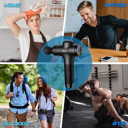 TOLOCO Massage Gun Deep Tissue, Percussion Massage Gun with 10 Replacement Heads, Super Quiet Portable Electric Massager for Athletes, Relax, Black