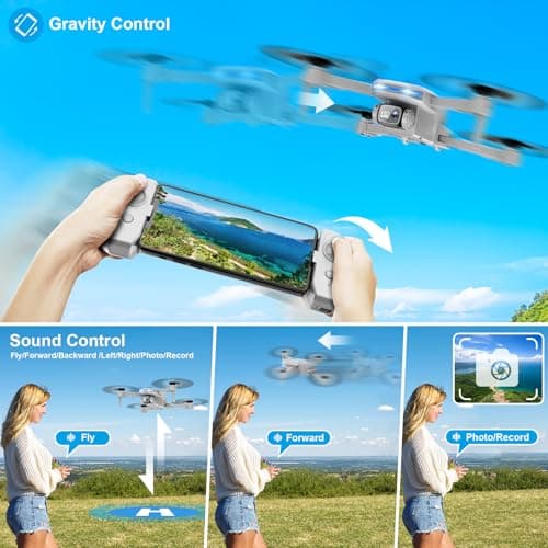 Drone with 1080P Camera - Foldable Remote Control Quadcopter with Gesture Control, 3D Flip, One Key Start, Emergency Stop, 2 Batteries, Easier to use, Toy for Adults Beginners, Grey