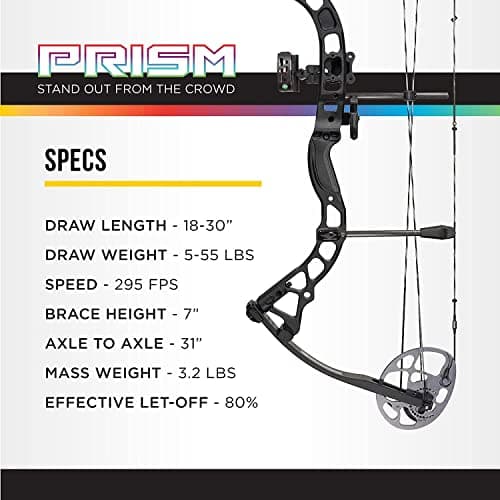 Diamond Archery Prism Fully Equipped Adjustable Durable Compound Bow, Right/Left Hand, 5-55 lbs Draw Weight, 295 FPS