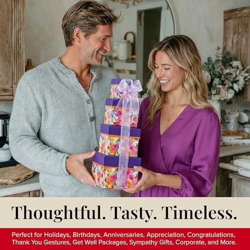 Broadway Basketeers Gift Basket Tower Snack Gifts for Women, Men, Families, College – Delivery for Birthday, Appreciation, Thank You, Get Well Soon Care Package