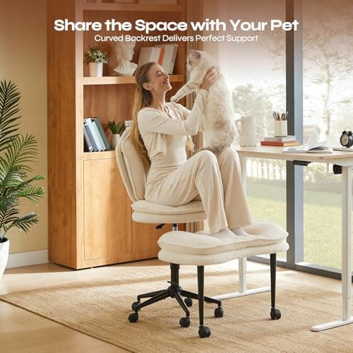 Pinmoco Ergonomic Cross Legged Office Chair for ADHD, Kneeling Chair with 360° Swivel Wheels and Reversible Seating for Meditation, Adjustable Height and Seat Deapth, Teddy Fabric, White