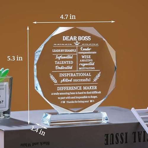 Movdyka Boss Gifts for Men Women Best Going Away Retirement Appreciation Gifts for Boss Lady Crystal Office Decor Plaque Gifts Boss Day Birthday to My Boss, Clear