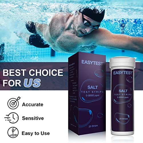 Saltwater Pool Test Strips, Swimming Pool and Spa Salt Test Strips Kit for Sodium Chloride Content 0-8000 ppm, 25 Count