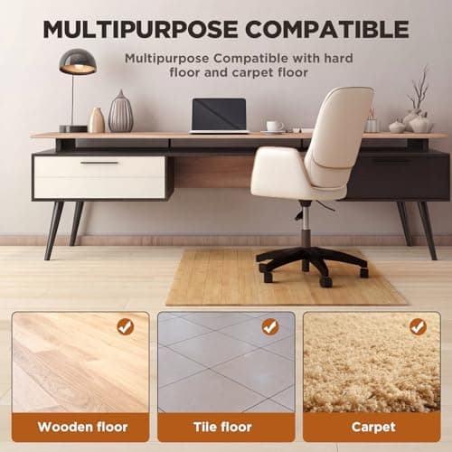 Leinuosen 36" x 48" Office Bamboo Chairmat for Carpet Floor Mat Highly Premium Quality Anti-Slip Office & Home Floor Protector Low Pile Carpet Chair Mat, 5mm Thick(Without Lip,Wood)