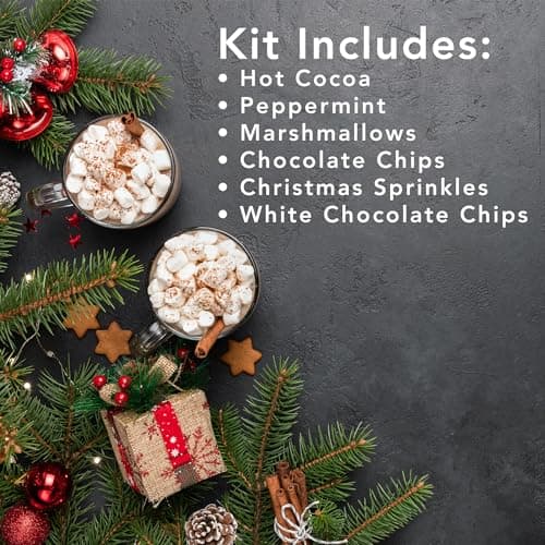 Hot Cocoa Bar Kit by Happy Packs, Includes Hot Cocoa Mix, Mini Marshmallows, Crushed Peppermint Candy, Chocolate Chips, White Chocolate Chips & Christmas Sprinkles, Premium Hot Chocolate Gift Sets