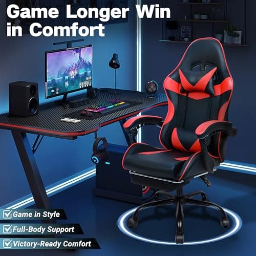 Gaming Chair, Ergonomic Computer Chair with Footrest and Lumbar Support, Height Adjustable Office Chair with 360° Swivel Seat and Headrest
