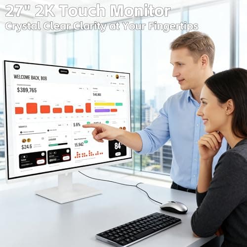 Touchscreen Monitor 2K 27 Inch IPS Gaming 100Hz, 10-Point Touch QHD 2560x1440 PC Display, HDMI VGA USBC Computer Monitor, Built-in Speakers, White