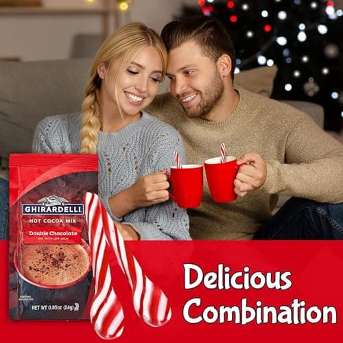 Taboom Dye-Free Peppermint Candy Cane Spoon & Hot Cocoa Bundle - 12 Individually Wrapped Peppermint Spoons with 12 Double Chocolate Premium Hot Cocoa Packets - Festive Christmas Hot Chocolate Gift Set & Stocking Stuffers