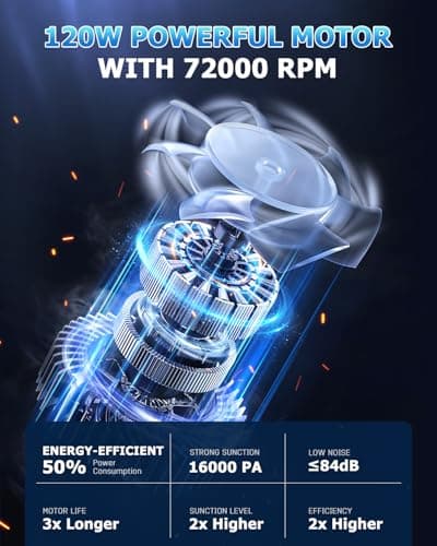 AHNR Handheld Vacuum Cordless, 16000PA Powerful Suction Hand Held Vacuum Dust Busters Cordless Rechargeable with LED Light & 2 HEPA Filters, Portable Car Vacuum Cleaner High Power for Car Home Office