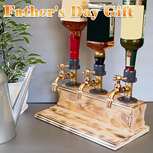 Wood Faucet Shaped Whisky Liquor Dispenser | Perfect Wine Alcohol Gifts for Men, Christmas Fathers Day Birthday Gifts for Father Grandfather Husband | Rustic Farmhouse Bar Home Decor (3 Faucet Style)