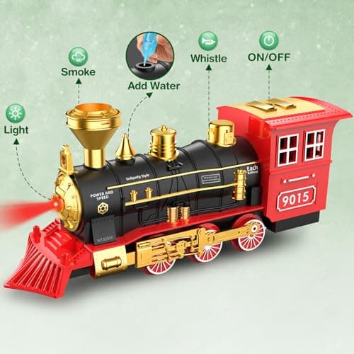 Hot Bee Train Set - Train Toys for Boys with Smokes, Lights and Sound, Toy Train Set for Under Christmas Tree, Toddler Model Trains for 3 4 5 6 7 8+ Years Old Kids Christmas Toys Gifts