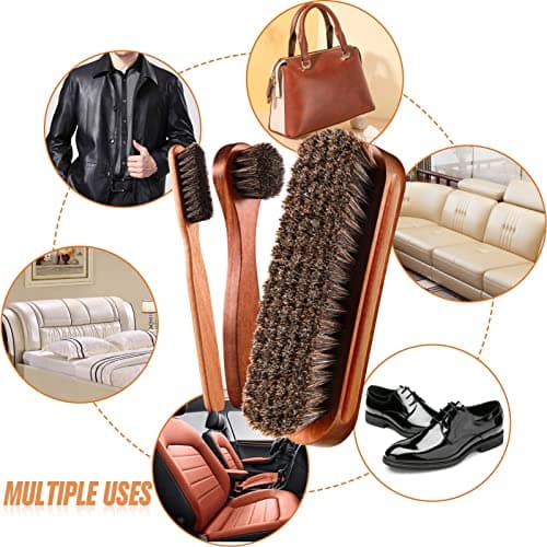 ZJoey 4 Pcs Horsehair Shine Shoes Brush Kit Polish Dauber Applicators Cleaning Leather Shoes Boots Care Brushes Suede Cleaner Brush with Microfiber Shoe Cloth(4 Pcs Style A)