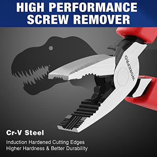 WORKPRO 6.5" Linesman S Screw Extractor Pliers(Combination Pliers) with Unique Non-slip Jaws, Stripped Screw Remover Tool, Lineman Plier for Quickly Removal of Damaged or Rusted Fasteners