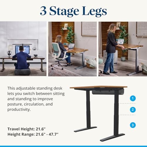 UPLIFT DESK Bamboo (48 x 30 inch) Standing Desk 2-Leg V3 Adjustable Stand Up C-Frame (Black), Advanced Keypad, Wire Grommets, Wire Tray, Rocker Board