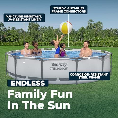 Bestway Steel Pro MAX 12' x 30" Above Ground Pool, Round Metal Frame Outdoor Swimming Pool Set with Filter Pump & Type III A/C Cartridge, Gray