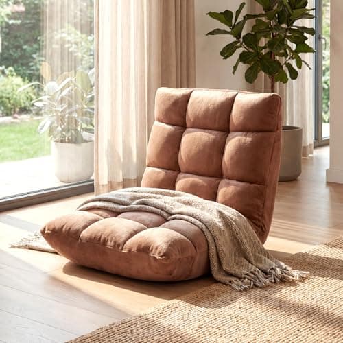 COSTWAY Floor Chair, Video Gaming Chairs with Back Support, Adjustable 14-Position, Alloy Steel Frame, Lazy Sofa Lounge Recliner for Adults Kids (Tan)