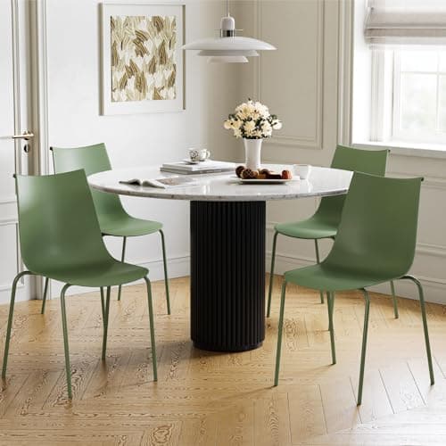 KISLOT Dining Chairs Set of 4, Plastic Outdoor Dining Room Chairs with Metal Legs, PP Anti-UV Stackable Patio Chairs with Ergonomic Back & Curved Seat for Kitchen Swimming Pool, Easy Assembly, Green