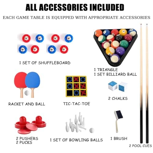 6 in 1 Multi Game Table Folding Pool Table, Billiard, Hockey, Table Tennis, Bowling, Shuffle Board and Tic Tac Toe with All Accessories