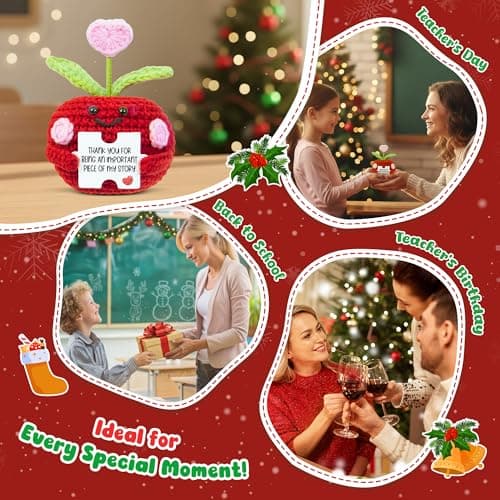 OASSIE Teacher Gifts for Women - Mini Handmade Positive Apple Crochet with Message Card - Teachers Day Christmas Birthday Graduation Appreciation Thank You School Gifts for Students Teachers Women