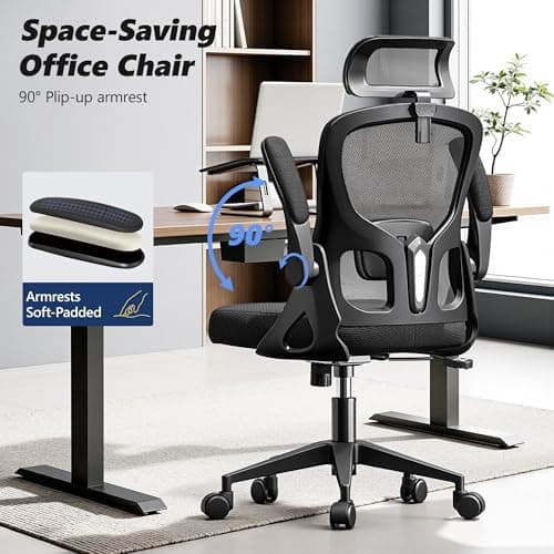 Ergonomic Office Chair, High Back Desk Chair with Flip-up Arms, 300 LBS Mesh Computer Chair with Adjustable Headrest & Lumbar Support, Comfy Gaming Chair for Adults, Home Office Desk Chairs (Black)