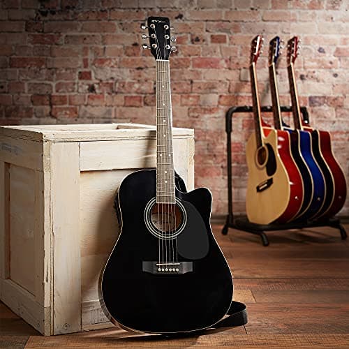 Jameson Guitars Full Size Thinline Acoustic Electric Guitar with Free Gig Bag Case & Picks Black Right Handed