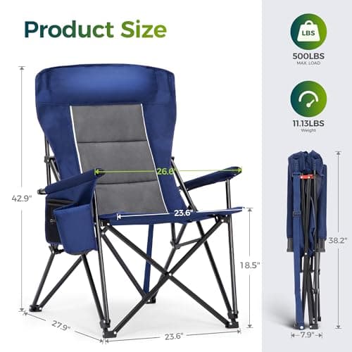ALPHA CAMP Oversized Folding Camping Chairs High Backrest Heavy Duty Lawn Chairs for Adults Support 500 LBS Portable Camp Chairs with Cup Holders Large Side Pocket for Outdoor