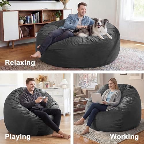 fond + found 5FT Bean Bag Chair for Adults - Giant Memory Foam Bean Bag with Removable Washable Cover, Large Comfy Bean Bag Chair with Handle & Side Pocket for Living Room, Bedroom, Gaming