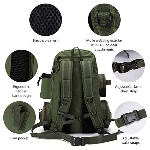 BASSDASH Fishing Tackle Backpack Water Resistant Tactical Bag Soft Tackle Box with Rod Holder and Protective Rain Cover