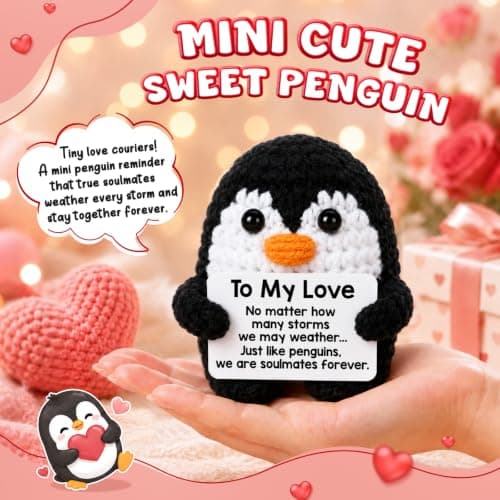 Gifts for Him Her Boyfriend Girlfriend, To My Love Handmade Crochet Penguin Present, Wedding Anniversary Birthday Gift for Women Men, Romantic I Love You Gift for Couples Wife Husband Christmas