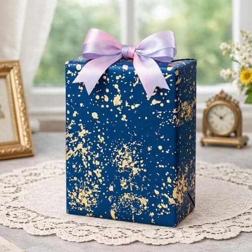 MAYPLUSS Navy Blue Wrapping Paper Roll, Reversible Gold gift Wrap with 3D Snowflake for Mens Boys Birthday Gift Wrap Graduation Fathers Day Anniversary Engagement 17 Inch x 16.5 Feet B0GHYHRJNY