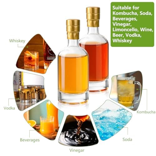 Glass Liquor Bottles with T-Top Caps and Heat Shrink Capsules, Empty Mini Vodka Bottles, Travel Shots Bottle for Wine, Alcohol, Whiskey, Beverages (3 oz 12 Pack)