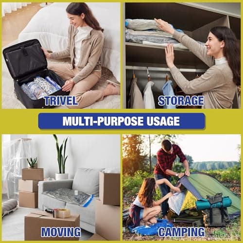 HIBAG Travel Vacuum Bags with Electric Pump for Luggage and Suitcase, Vacuum Seal Compression Packing Bags for Clothes Clothing, Combo 12 Pack