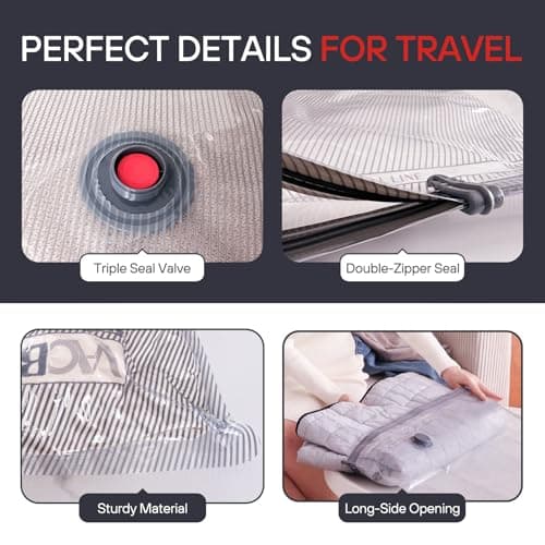 VMstr 12 Pack Vacuum Seal Bags for Clothing Travel, Carry-on Size for Luggage Compression Packing, Space Saver Bags with High Pressure Electric Pump (DC Power)