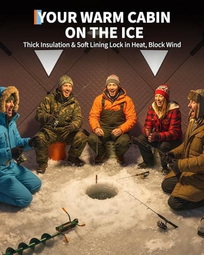 Garvee Insulated Pop-Up Ice Fishing Tent, 6-8 Person Portable Hub-Style Tent, Windproof Thermal Shanty with Hub Design, 420D 3-Layer Fabric for Winter Fishing