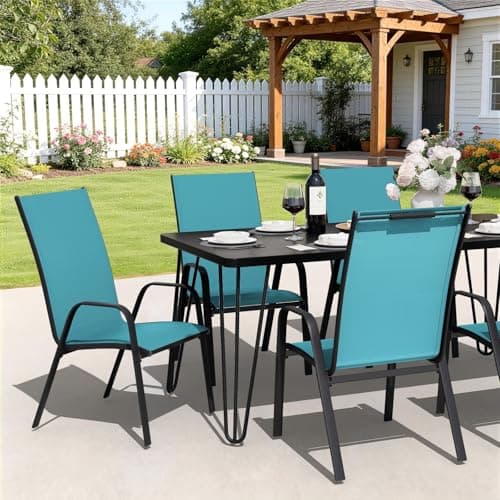 JEAREY Patio Dining Chairs Set of 4, Outdoor Stackable Dining Furniture Set, All Weather Dining Set for Lawn, Garden, Backyard, Poolside, Peacock Blue