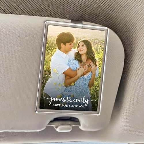 Custom acrylic clip with your photo and message, an anniversary, Valentine's Day or Christmas gift for couples and loved ones Personalized Car Visor Photo Clip, Drive Safe Picture Holder B0GGHG2KHN