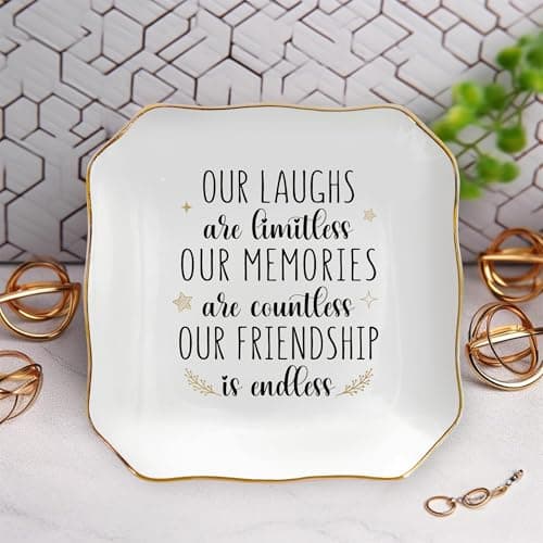 OASSIE Christmas Friendship Gifts for Women - Decorative Trinket Dish 4"x4" Ceramic Jewelry Dish Tray - Christmas Birthday Gifts for Best Friends Women Friendship Bestie BFF Sister, Friend Gift