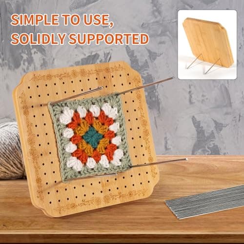 CraftyManor 7.6 in Blocking Boards for Crochet Projects with Rose Pattern, Crochet Blocking Board with Pegs, Granny Square Blocking Board with 20 Stainless Steel Pegs, Bamboo